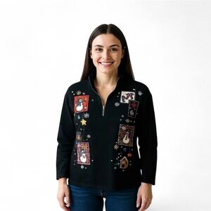 Design Original Studio FA LA LA, Christmas Black Patchwork Sweater. 2W.